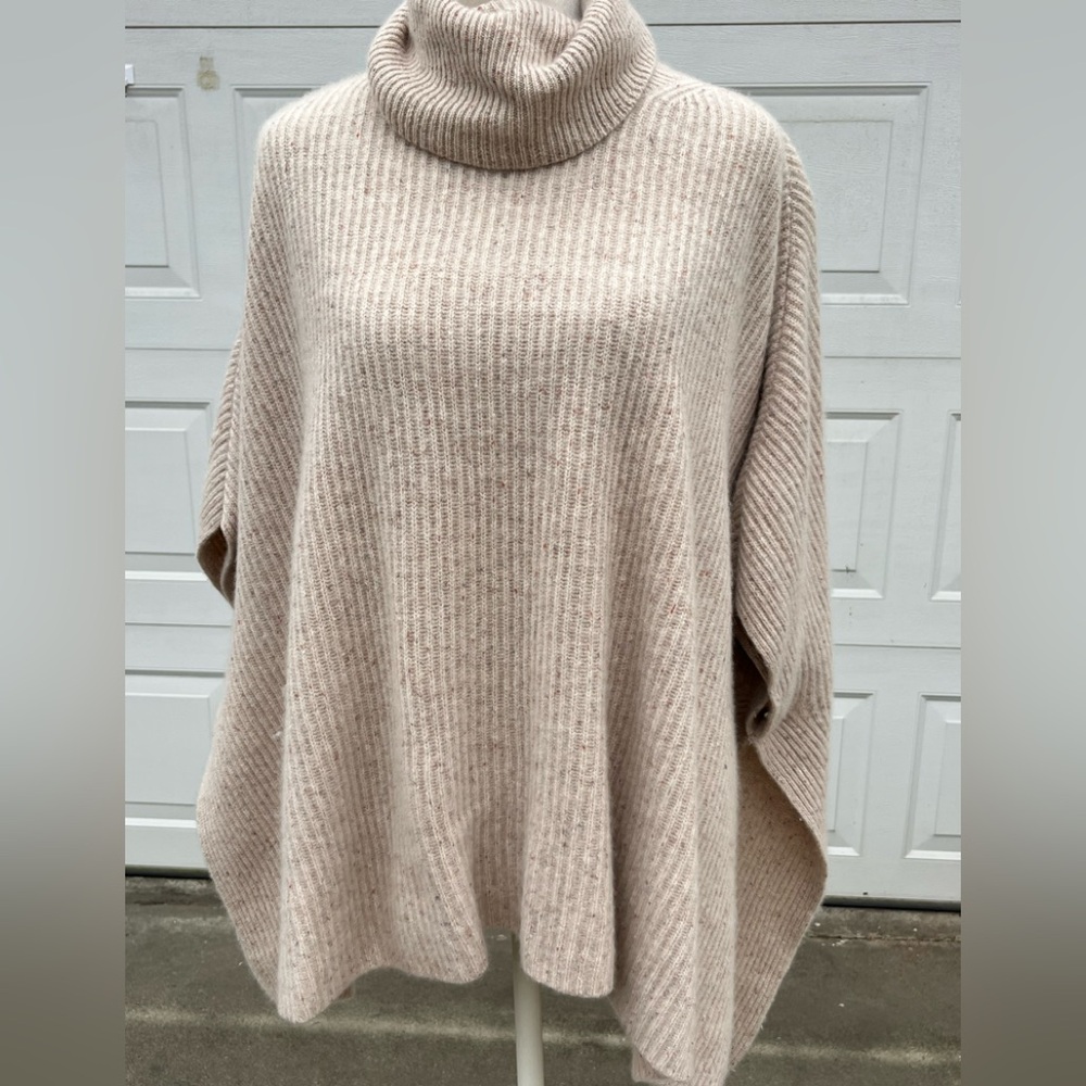 Ann Taylor Poncho Sweater Womens 100% Cashmere Turtleneck Knit Cape Tan XS
